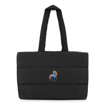 Geometrisches Einhorn Farbenfrohe Fantasy-Pop Art - Puffer-Einkaufstasche - Schwarz - Vorne