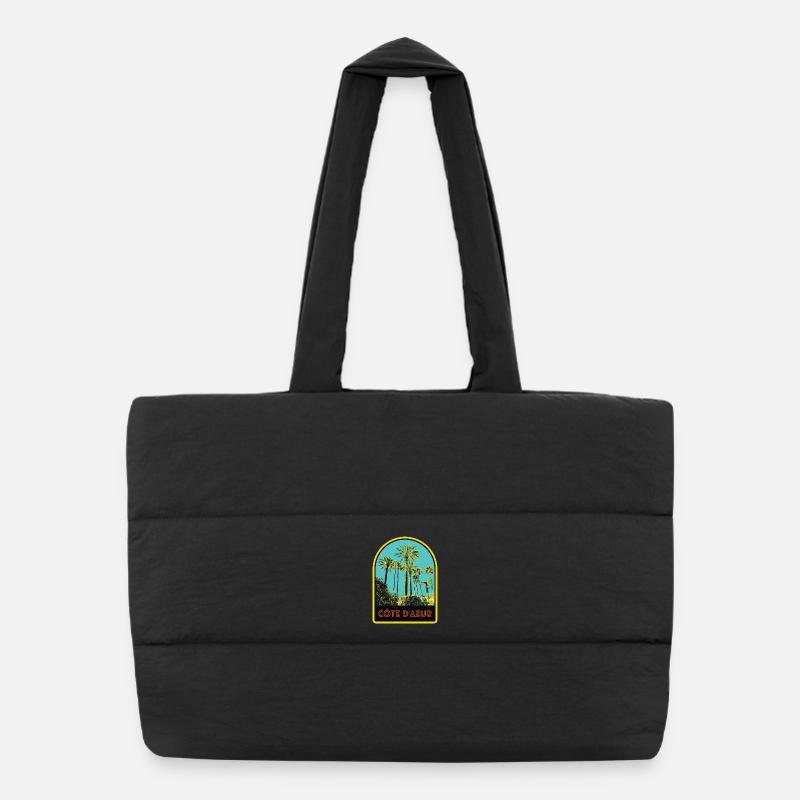 llustration emblematic palm trees, Còte d'Azur Puffer Shopping Bag