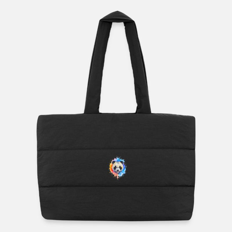 Éclaboussure de panda aquarelle - Sac shopping matelassé - noir