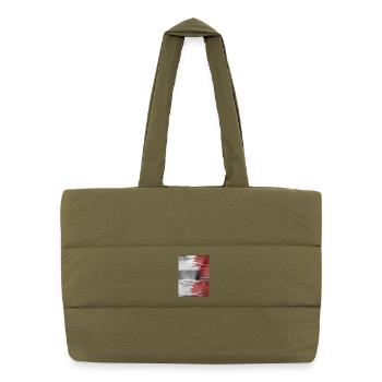 Roter Pinselstreifen auf Grauem Hintergrund - Puffer-Einkaufstasche - safari Green - Vorne