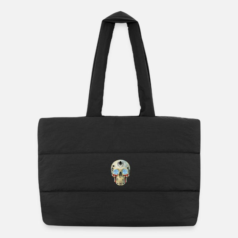 T-Shirt-Design mit Schädel mit Spinnen und Diamantaugen - Puffer-Einkaufstasche - Schwarz