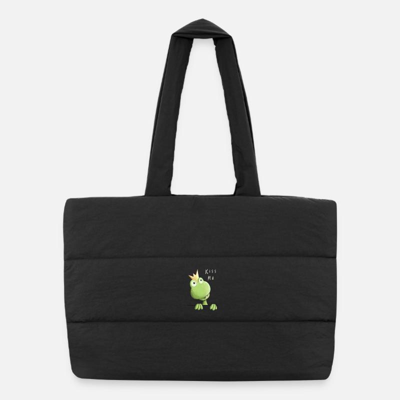 Kiss me Frog - Frog Prince - Comic - Puffer Shopping Bag - black