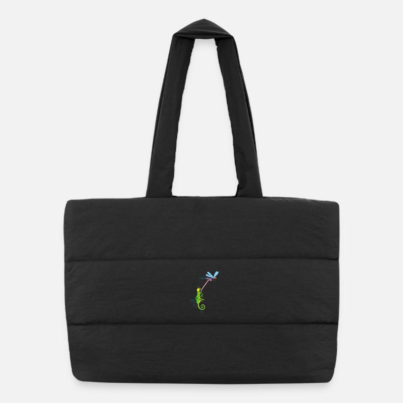 Caméléon et libellule - Sac shopping matelassé - noir
