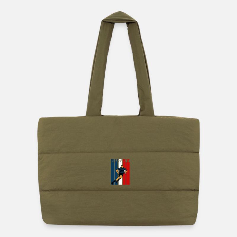 Rugby player on a tricolour background Puffer Shopping Bag