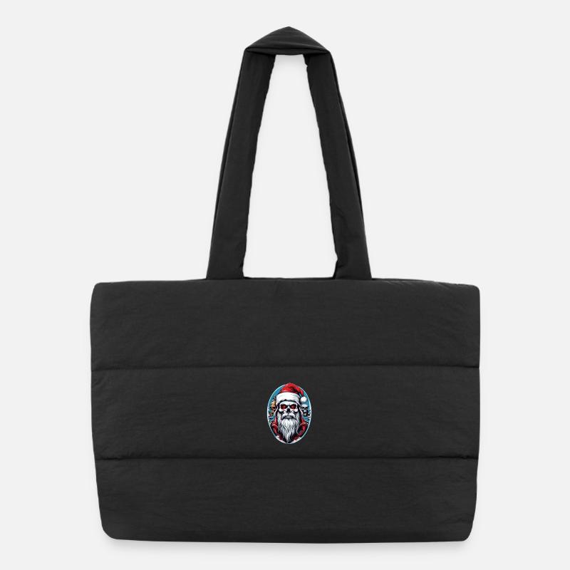 Weihnachtsmann Skull - Puffer-Einkaufstasche - Schwarz
