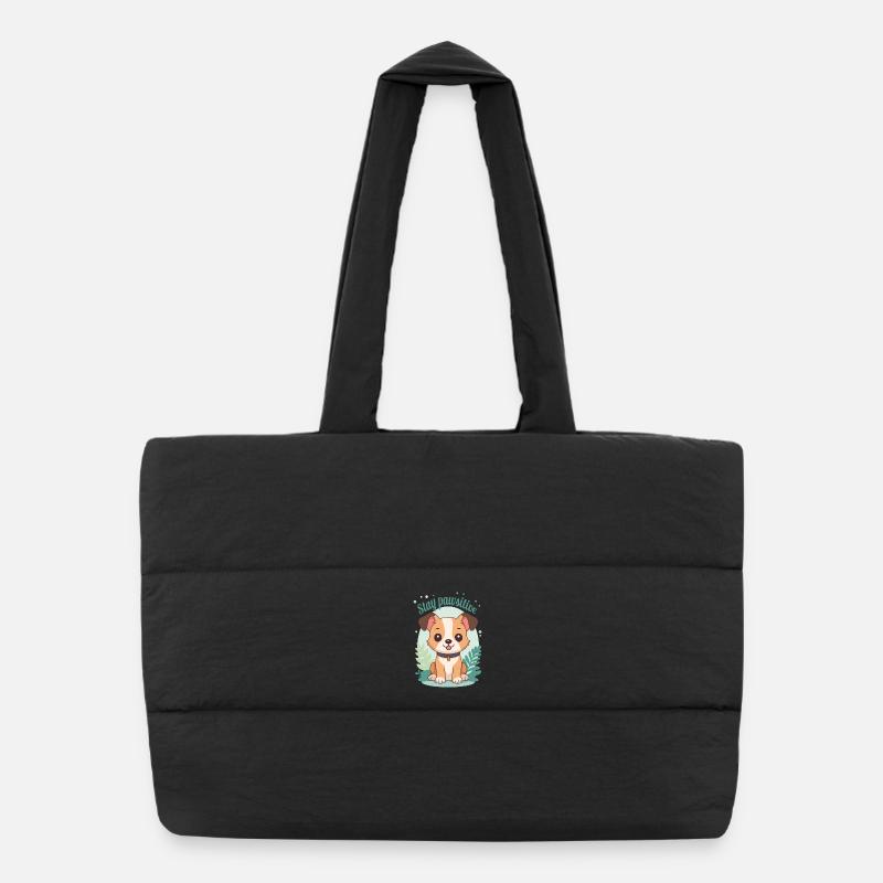 Stay Pawsitive – Cute Cartoon Dog Design Puffer Shopping Bag