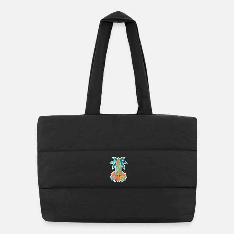 Floraison de l’hibiscus sur planche de surf tropicale Sac shopping matelassé