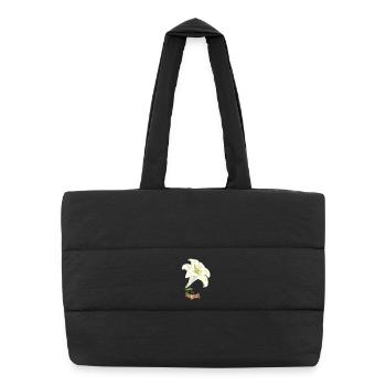 Lily as Gramophone – Nostalgic Floral Design - Puffer Shopping Bag - black - Front
