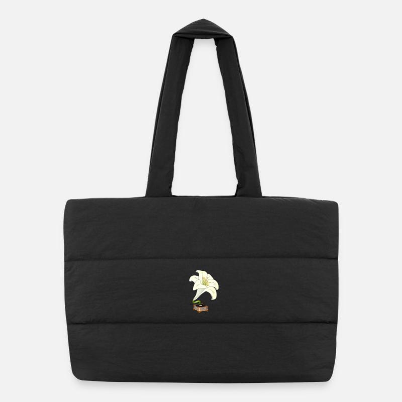 Le lys comme gramophone – Design floral nostalgique Sac shopping matelassé