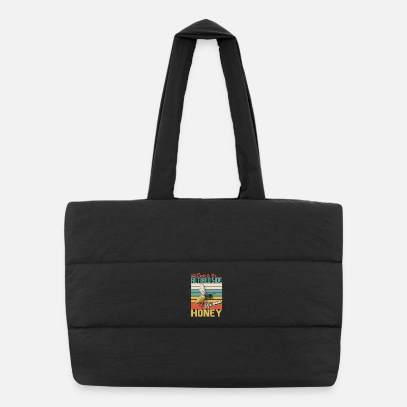 Retired Side Honey Funny Bee Retro Sunset Design Puffer Shopping Bag