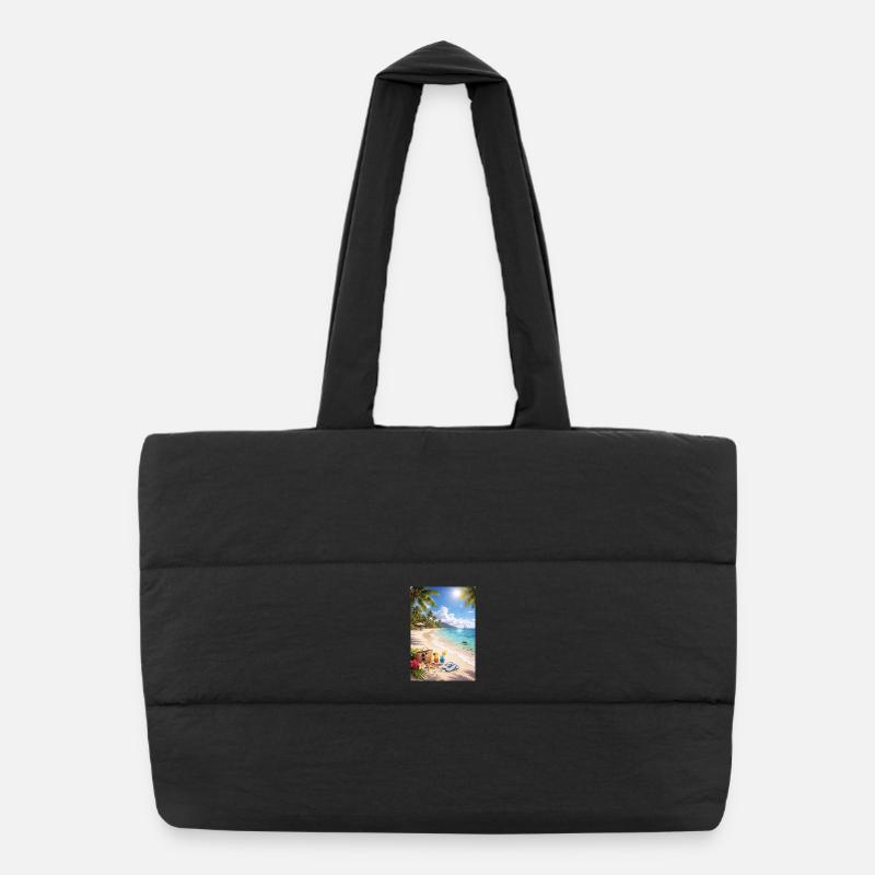 Paradis des palmiers de rêve de plage tropicale Sac shopping matelassé