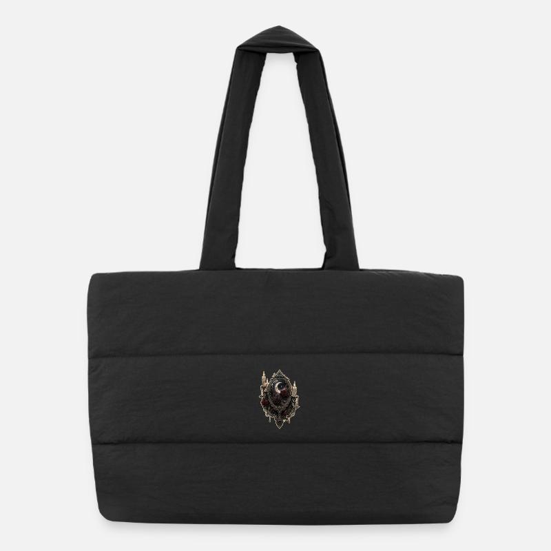 Miroir gothique avec roses et bougies - Sac shopping matelassé - noir
