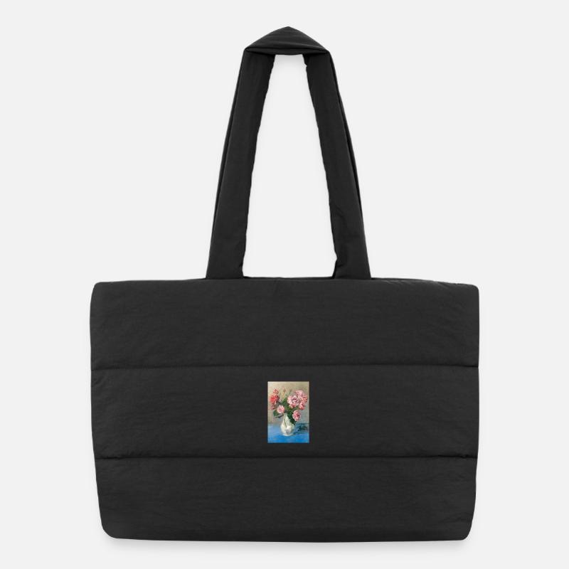Peinture - Peinture avec des roses dans un vase. Sac shopping matelassé