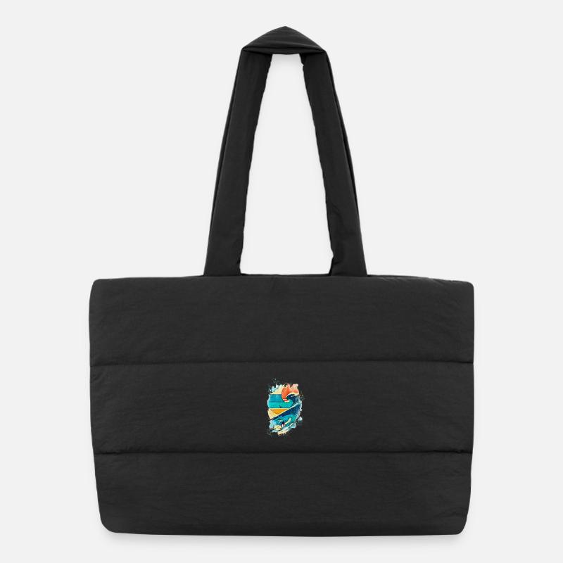Surfer Illustration on the Wave - Fun Surf Puffer Shopping Bag