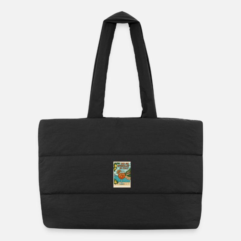 Italian Spritz Cartoon Design - Puffer Shopping Bag - black