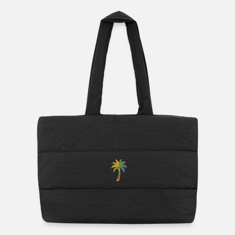 Bunter Regenbogen Palme - Puffer-Einkaufstasche - Schwarz