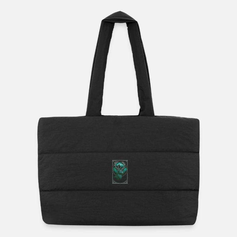 Illustration de cerf de la forêt mystique - Sac shopping matelassé - noir