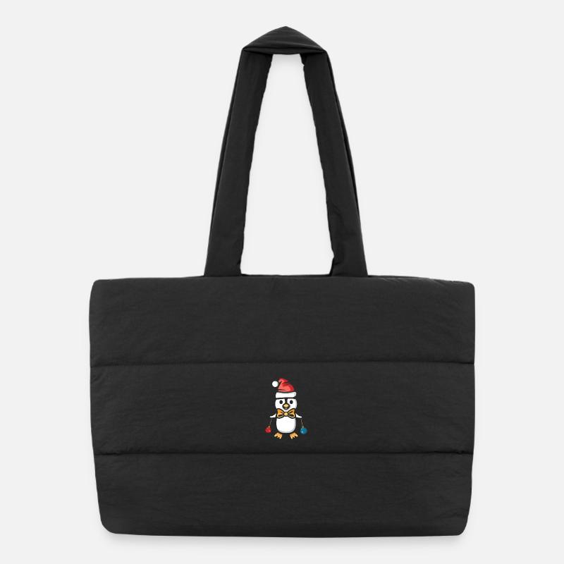 Christmas penguin with hat and baubles Puffer Shopping Bag