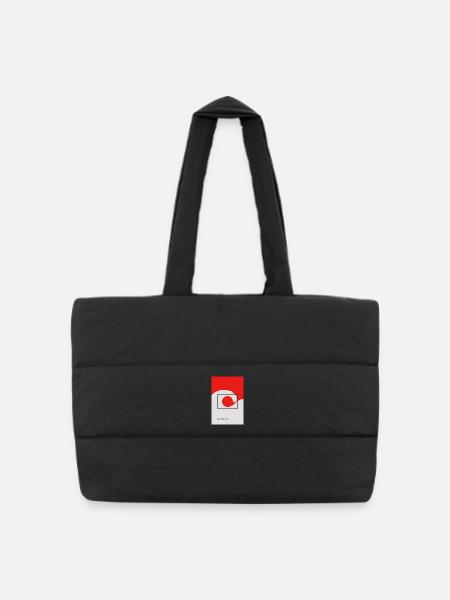 Quiet Power Japan Poster Minimal Wave Sun - Puffer Shopping Bag - black