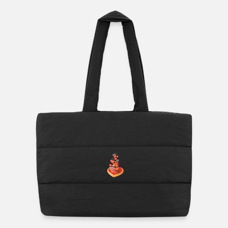 Pizza in Herzform mit Salami Illustration Puffer-Einkaufstasche