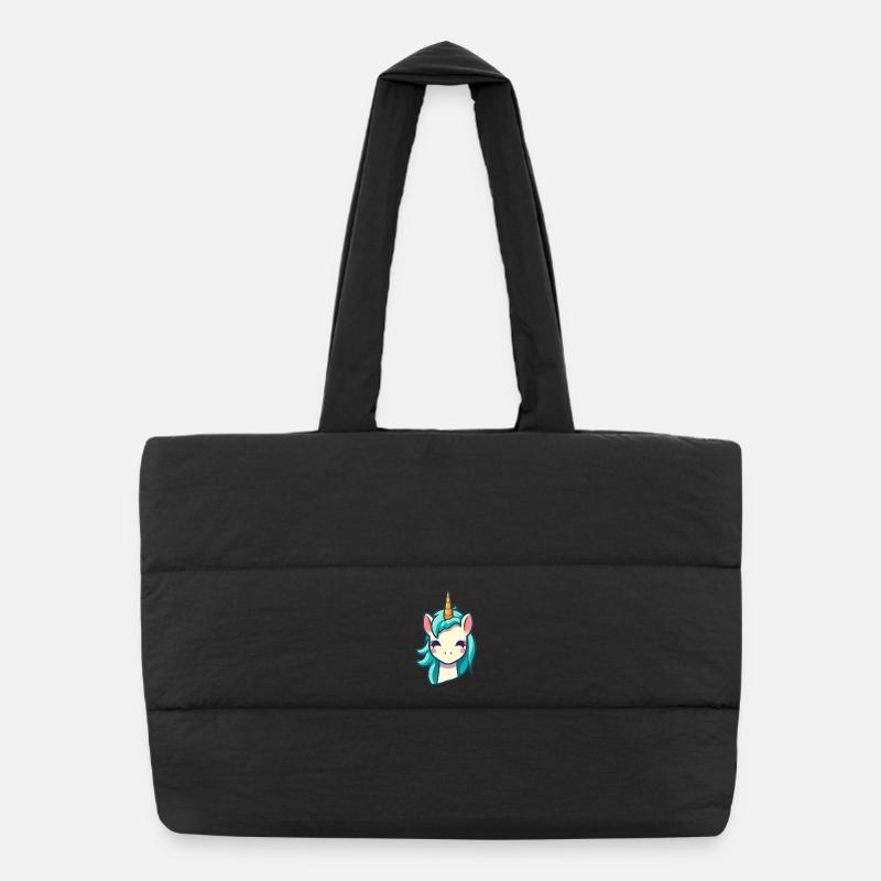 Cute unicorn in blue | Unicorn Puffer Shopping Bag
