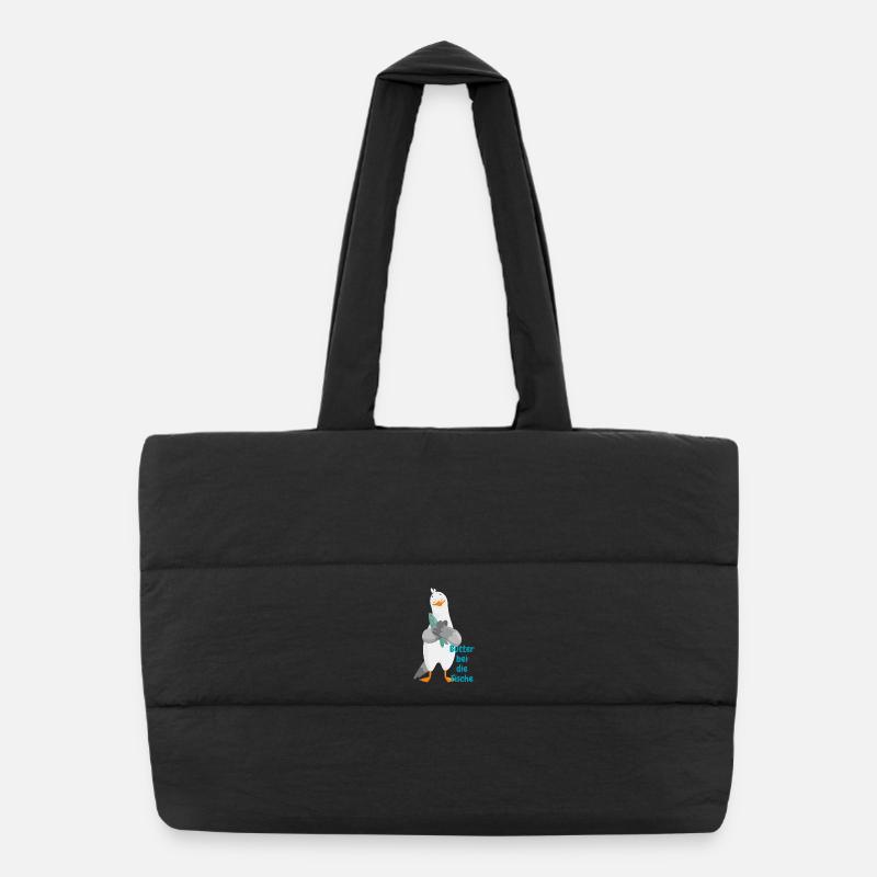"Butter to the fish" – Funny seagull with fish - Puffer Shopping Bag - black