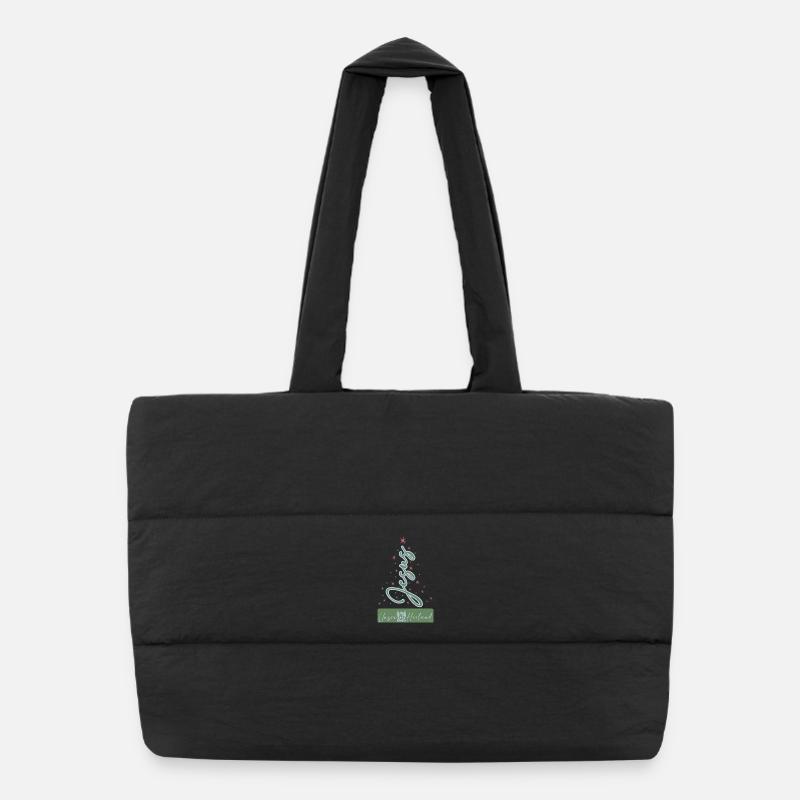 Our Saviour – Christmas Writing - Puffer Shopping Bag - black