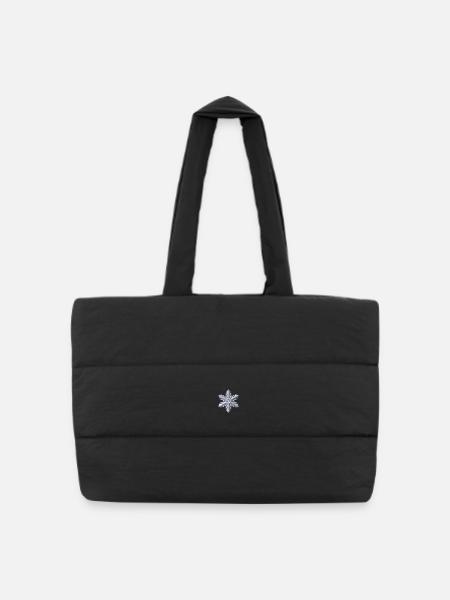 Weiße Schneeflocke bestickt - Gesteppte Shopping Bag - Schwarz