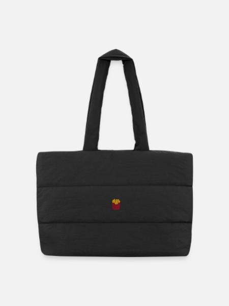 Embroidered french fries - Puffer Shopping Bag - black