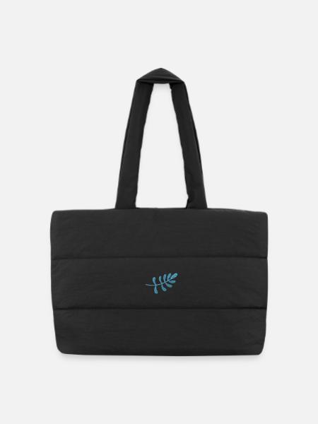 Light blue leaf embroidered - Puffer Shopping Bag - black