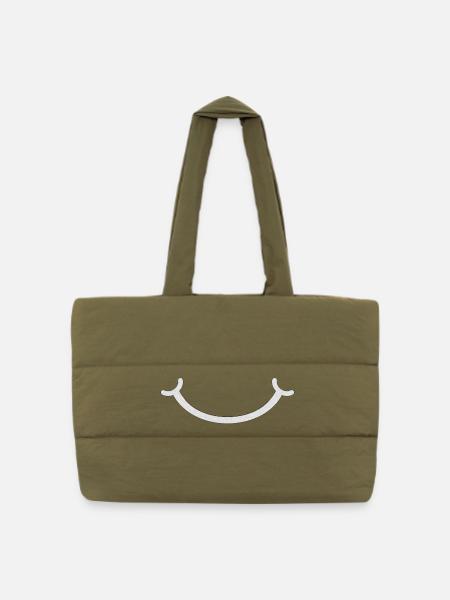 Lächeln [weiß abgeschnitten] - Gesteppte Shopping Bag - safari Green