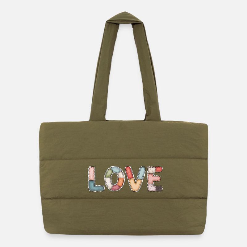 Love Patchwork Sewing Handmade Design Puffer Shopping Bag