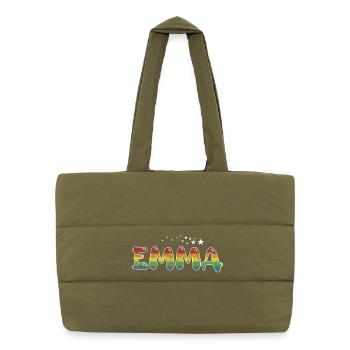 Prénom Emma Nom de jeune fille cadeau - Sac shopping matelassé - safari green - Devant