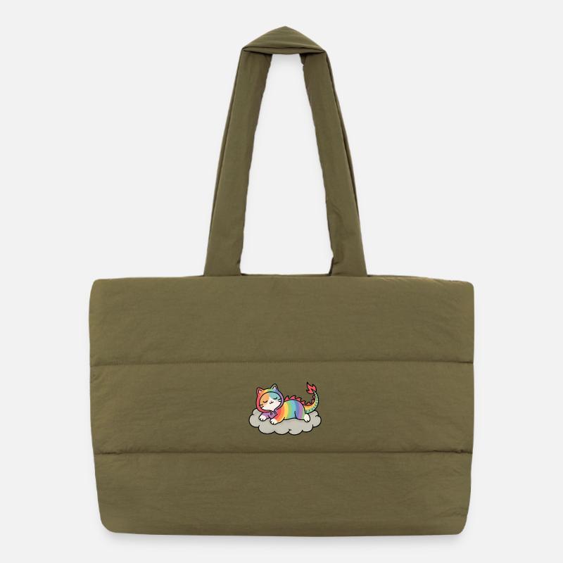 Entspannte Regenbogen-Drachenkatze auf Wolke - Puffer-Einkaufstasche - safari Green