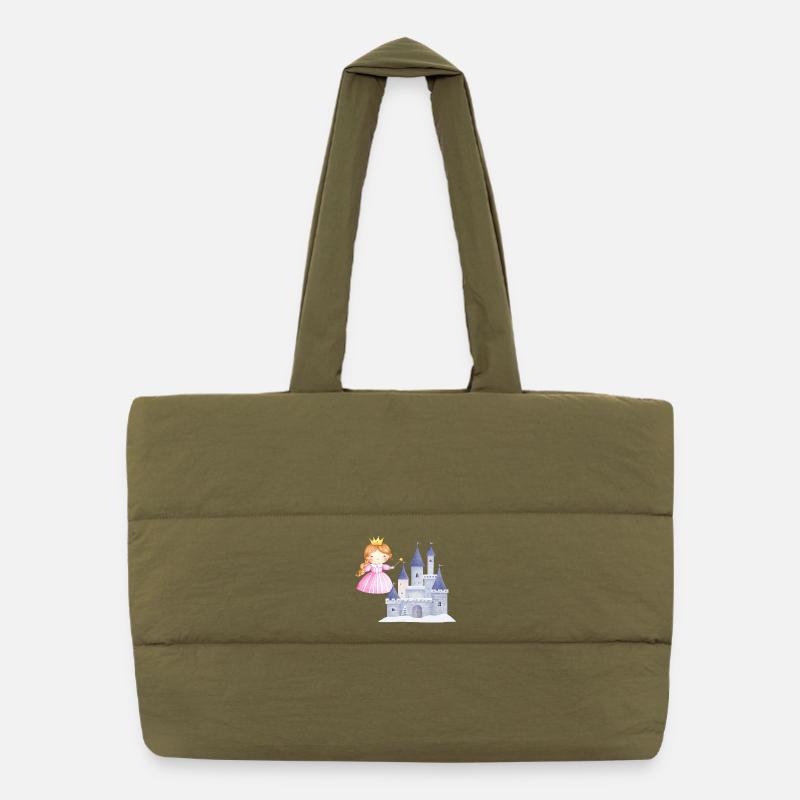 Princesse devant le château de neige - Sac shopping matelassé - safari green