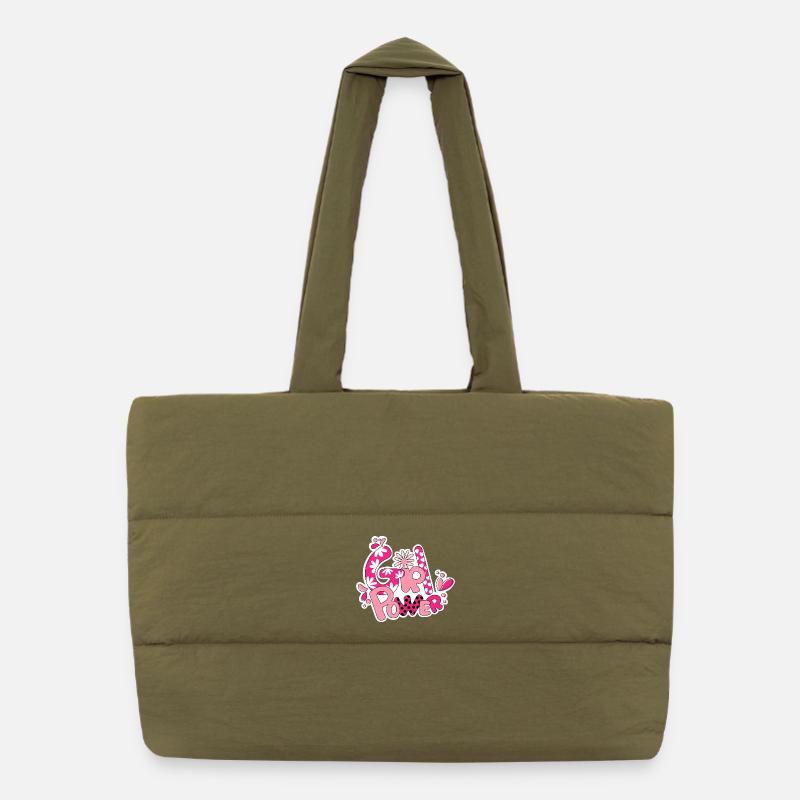 Mädchen-Flower-Power - Puffer-Einkaufstasche - safari Green