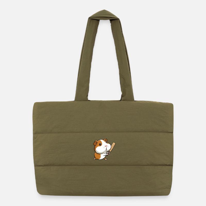 Dessin animé drôle de cochon d’Inde avec chauve-souris Sac shopping matelassé