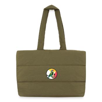 Bunter Wellensittich Papagei auf Ast Kunst Design - Puffer-Einkaufstasche - safari Green - Vorne
