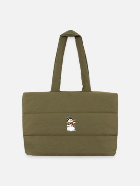 Schneemann Weihnachtsmarkt Winter Leckereien - Gesteppte Shopping Bag - safari Green