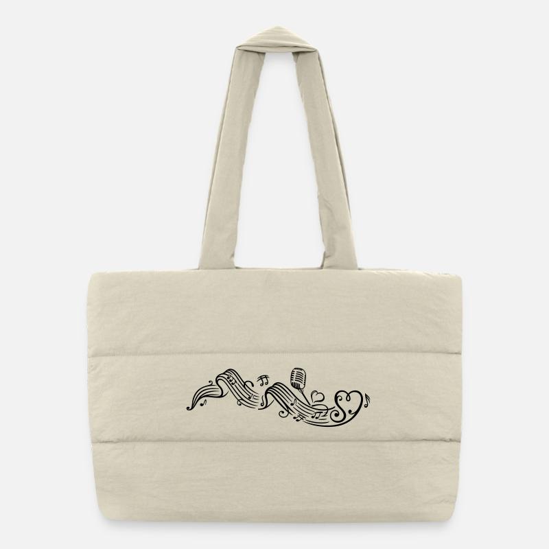 Notenblatt mit microphon, music, notes, clef Puffer-Einkaufstasche