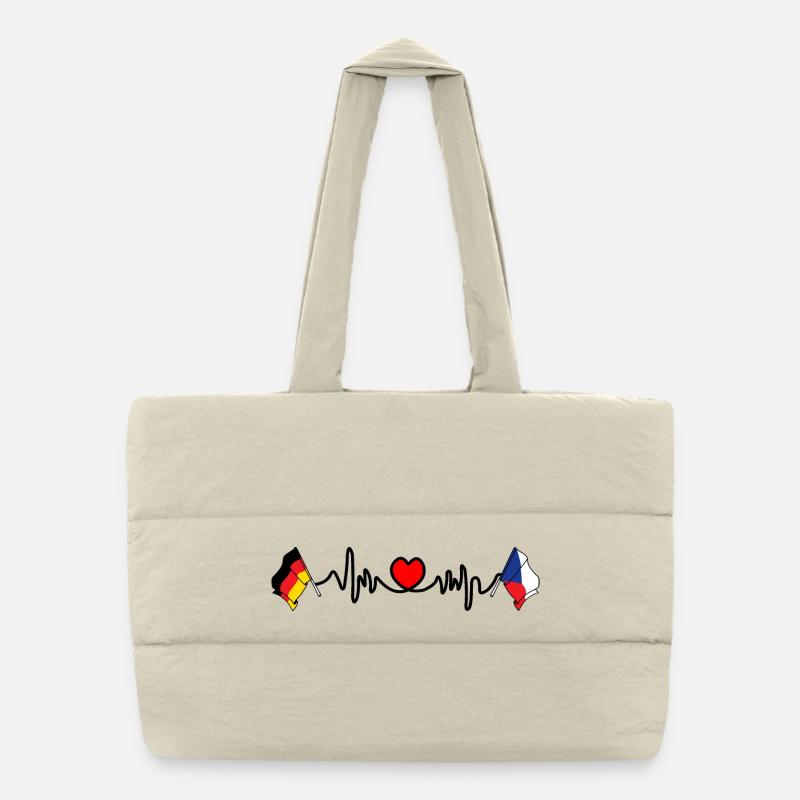 Cardio coeur avec drapeau Allemagne et drapeau République tchèque Sac shopping matelassé