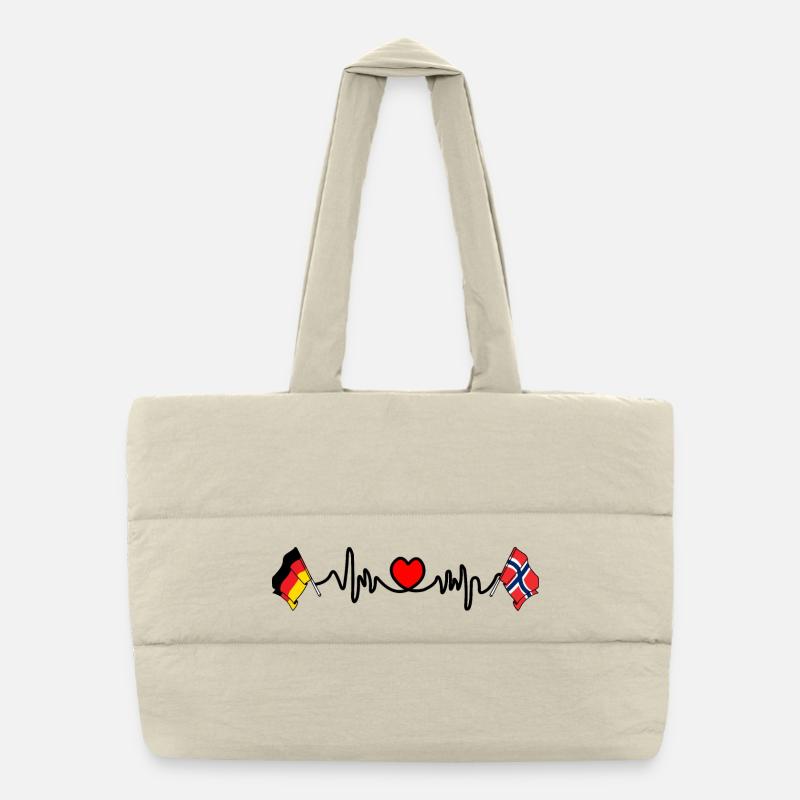 Cardio coeur avec drapeau Allemagne et drapeau Norvège Sac shopping matelassé