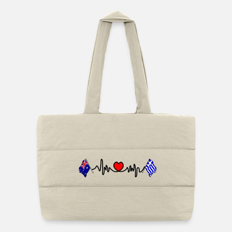 Cardio coeur avec drapeau Australie drapeau Grèce Sac shopping matelassé
