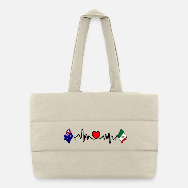 Cardio Heart avec drapeau de l’Australie et du Mexique Sac shopping matelassé