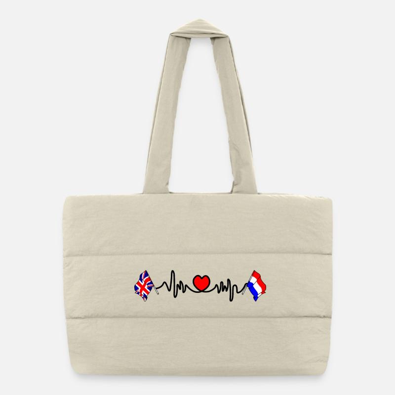 Cardio coeur avec drapeau Angleterre et drapeau Pays-Bas Sac shopping matelassé