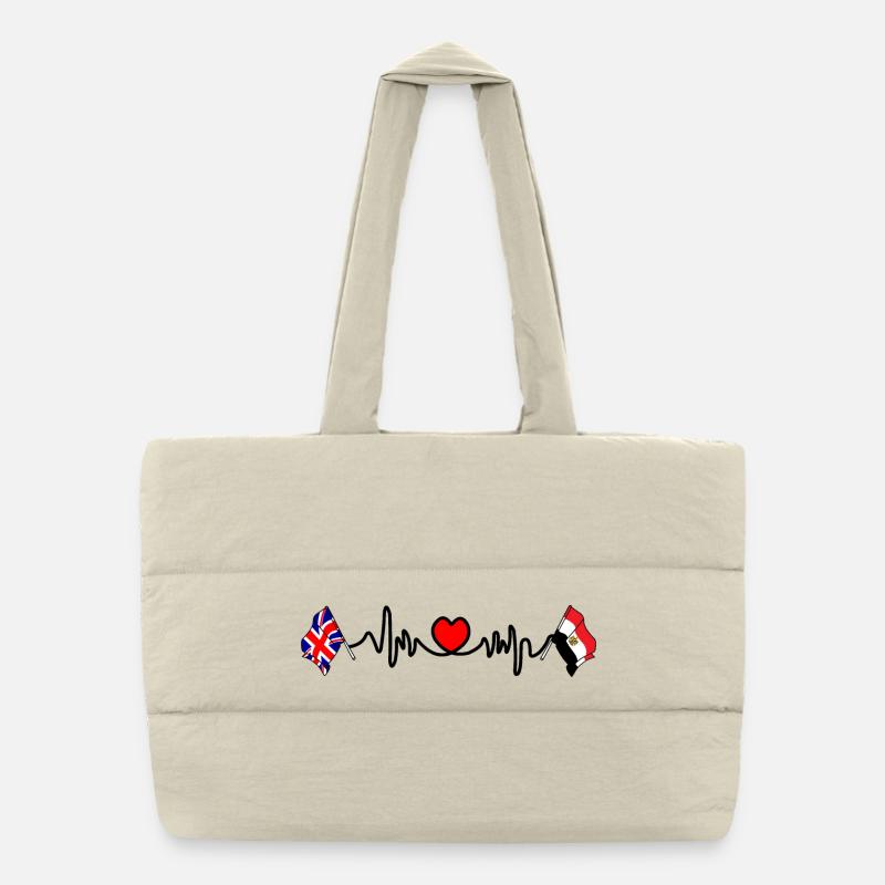 Cardio coeur avec drapeau de l’Angleterre et drapeau de l’Égypte Sac shopping matelassé