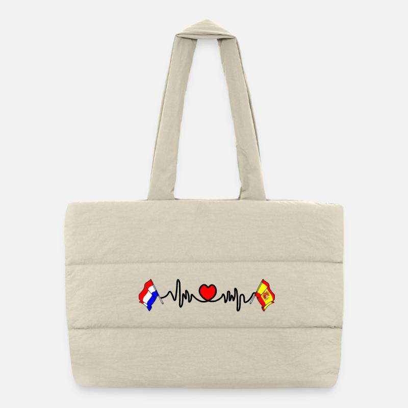 Cardio heart with Flag Netherlands, flag Spain Puffer Shopping Bag