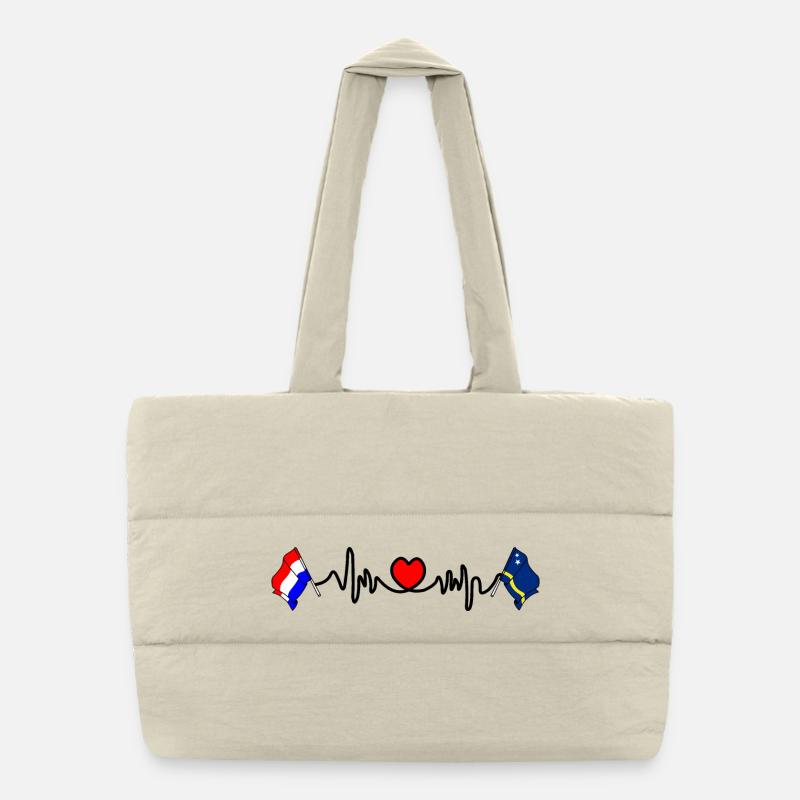 Cardio coeur avec drapeau des Pays-Bas, drapeau de Curaçao Sac shopping matelassé