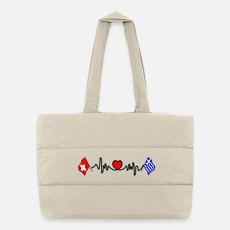 Cardio Coeur avec drapeau Suisse, Grèce Sac shopping matelassé