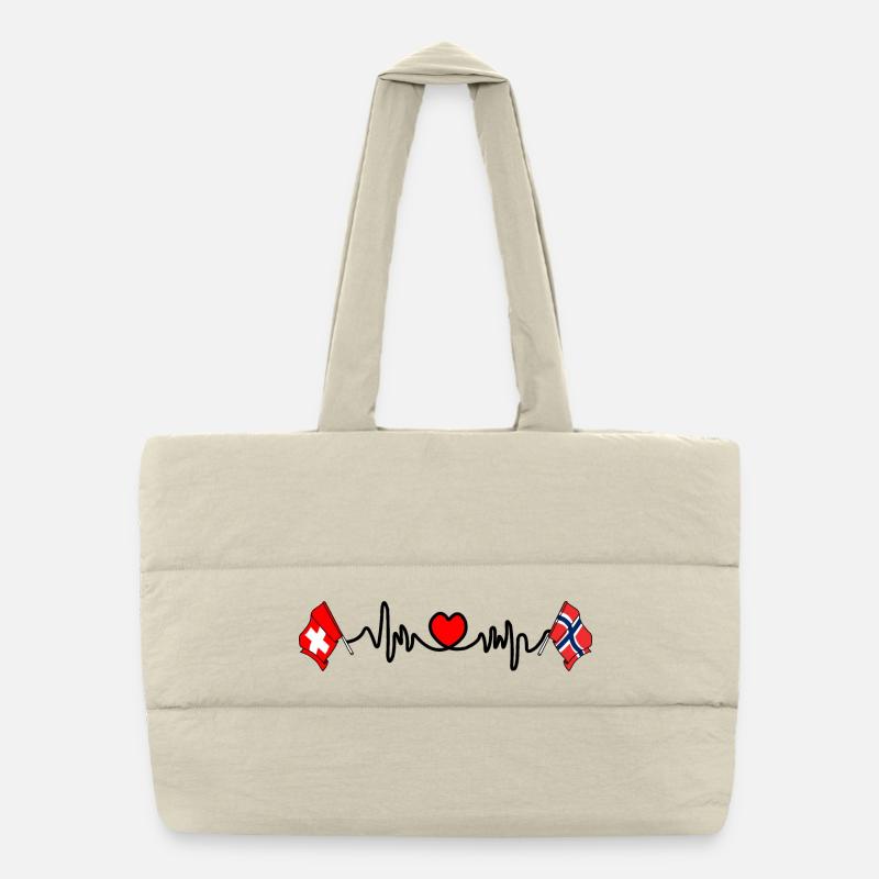 Cardio coeur avec drapeau Suisse, drapeau Norvège Sac shopping matelassé